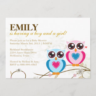 Invitation Baby shower de Twin Boy & Girl Owls