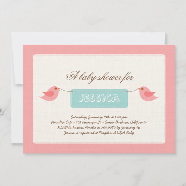 Invitation Baby shower de Twitter rose pâle (Devant)