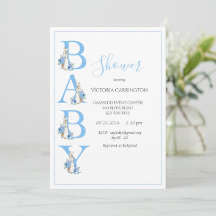 Invitation Baby shower de typographie Blue Peter Rabbit