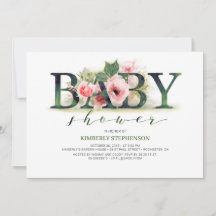 Baby shower de typographie de Flore rose pâle