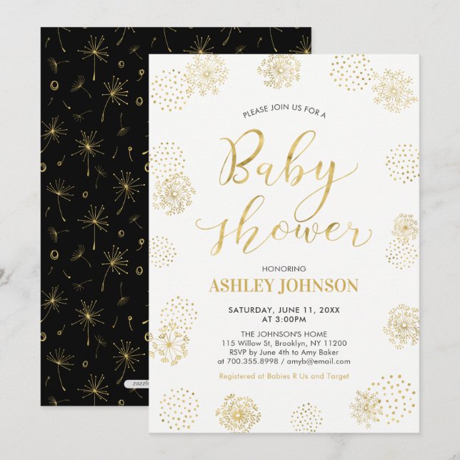 Invitation Baby shower de typographie moderne or élégant Invi (Devant / Derrière)