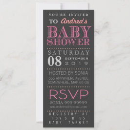 Invitation Baby shower de typographie rose fille moderne long