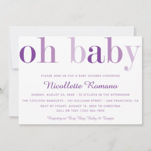 Invitation Baby shower de typographie violette Oh Baby Bold