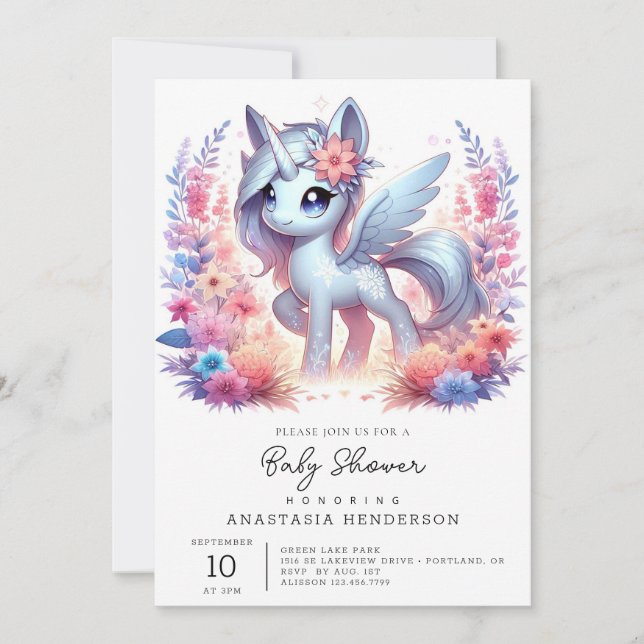 Invitation Baby shower de Unicorn Majestic (Devant)