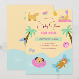 Invitation Baby shower de vacances pour chiens de plage d'été