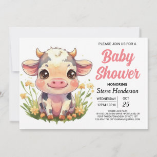 Invitation Baby shower de vache Barnyard Rose Cute