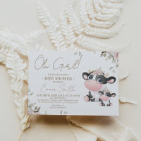 Baby shower de vache blanche noire florale moderne