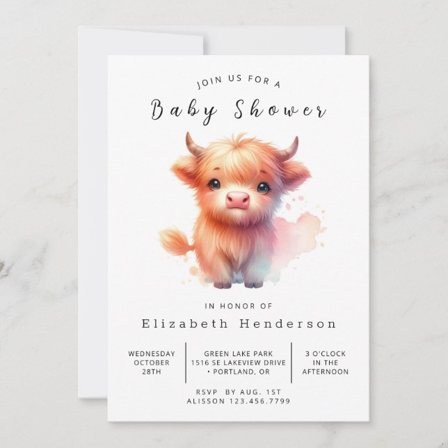Invitation Baby shower de vache blanche simple enchanté (Devant)