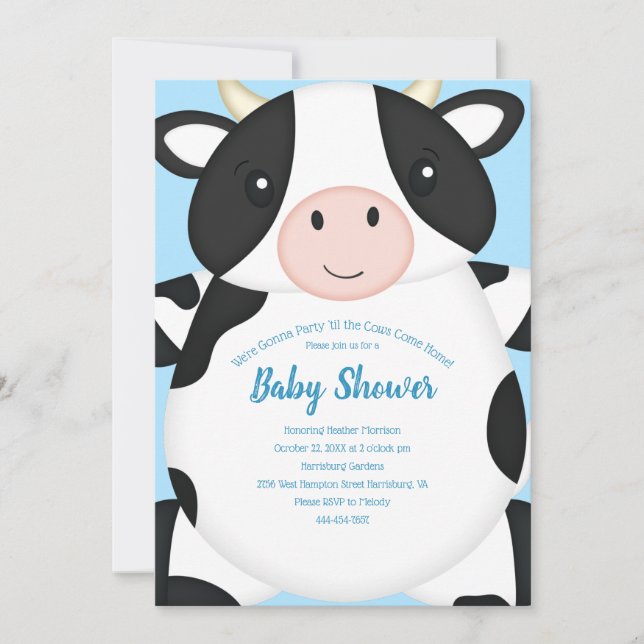 Invitation Baby shower de vache bleu (Devant)