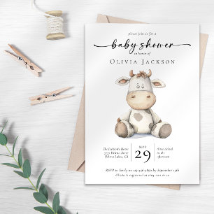 Invitation Baby shower de vache de ferme à aquarelle simple