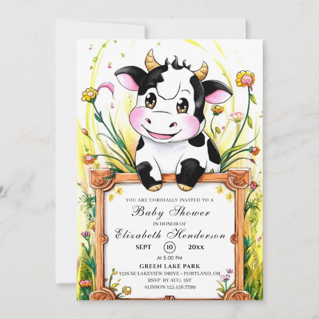 Invitation Baby shower de vache de ferme personnalisé (Devant)
