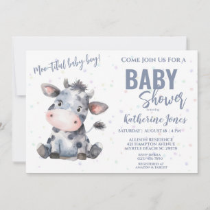 Invitation Baby shower de vache Dusty Blue Boy Farm