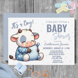 Invitation Baby shower de vache Dusty Blue Boy Farm