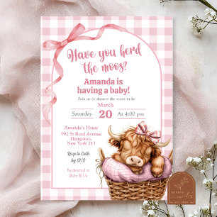 Invitation Baby shower de vache En vichy Pink Preppy