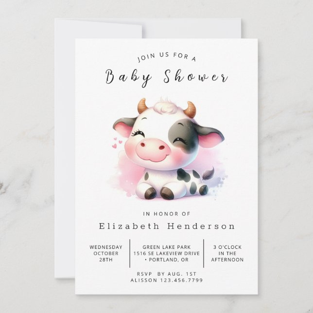 Invitation Baby shower de vache fantaisie (Devant)