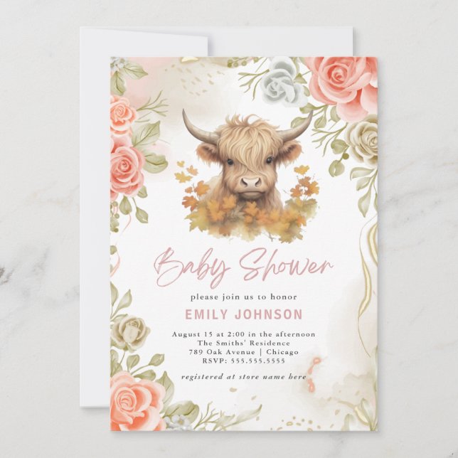 Invitation Baby shower de vache Highland (Devant)