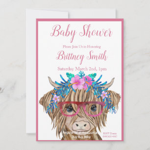 Invitation Baby shower de vache, Vache de Highland