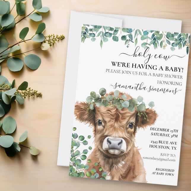 Invitation Baby shower de veau des hautes terres de l'Eucalyp (Créateur téléchargé)