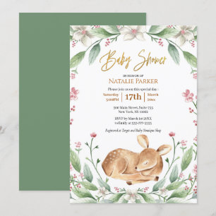 Invitation Baby shower de végétation fleurie de cerfs de bois