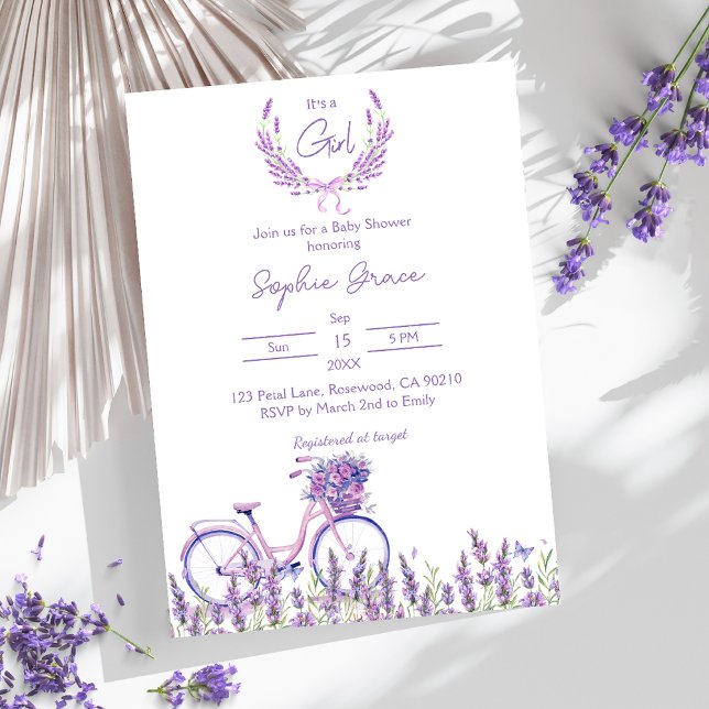Invitation Baby shower de vélo de Lavender Floral (Créateur téléchargé)