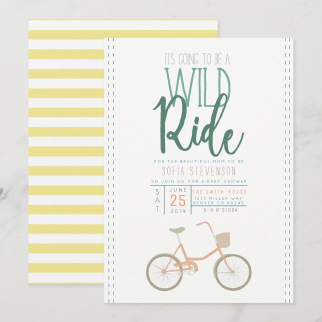 Invitation Baby shower de vélo rétro (Devant / Derrière)