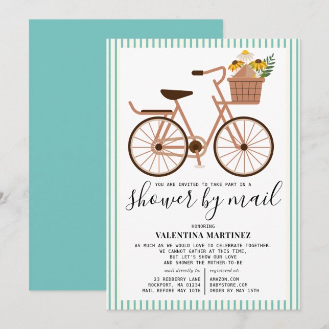 Invitation Baby shower de vélos mignon par courrier (Devant / Derrière)