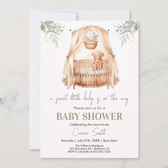Invitation Baby shower de verdure Boho neutre pour les femmes (Devant)