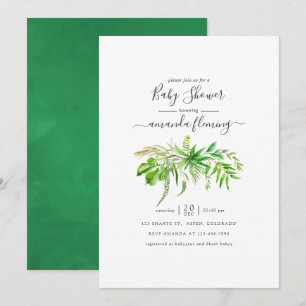 Invitation Baby shower de verdure de la forêt d'aquarelles