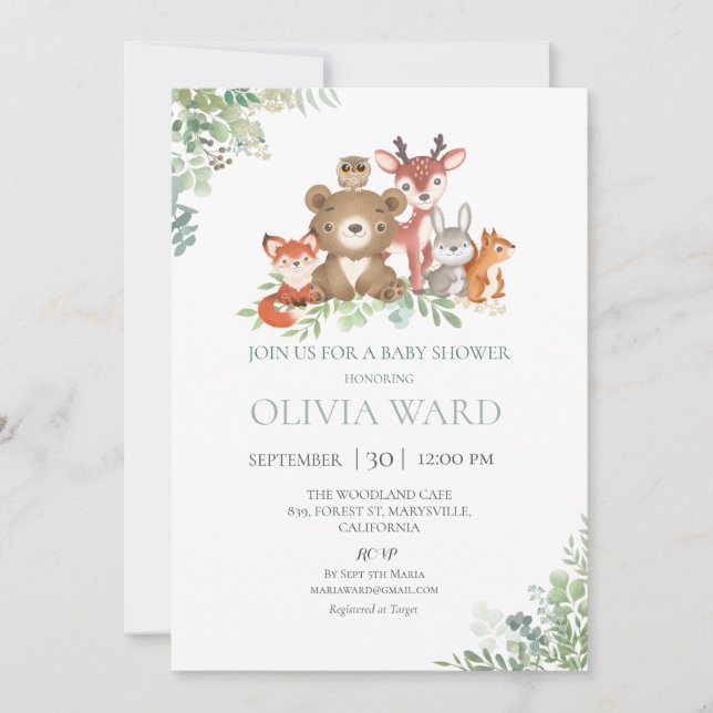 Invitation Baby shower de verdure des bois (Devant)