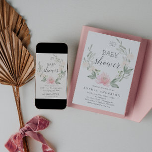 Invitation Baby shower de verdure fleuri Pastel Blush