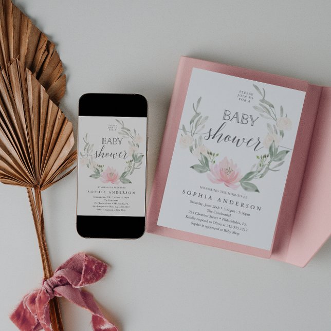 Invitation Baby shower de verdure fleuri Pastel Blush (Créateur téléchargé)