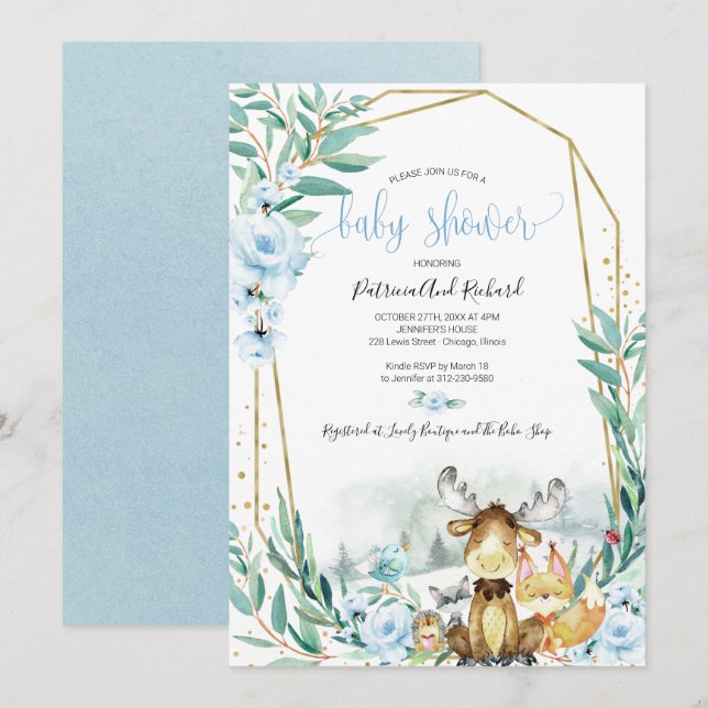Invitation Baby shower de verdure fleurie de bois adorable (Devant / Derrière)