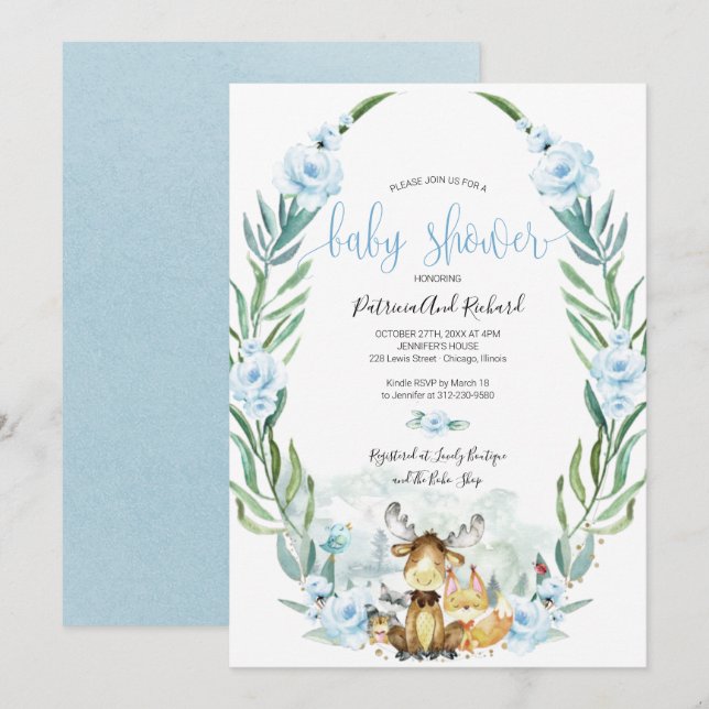 Invitation Baby shower de verdure fleurie de bois adorable (Devant / Derrière)