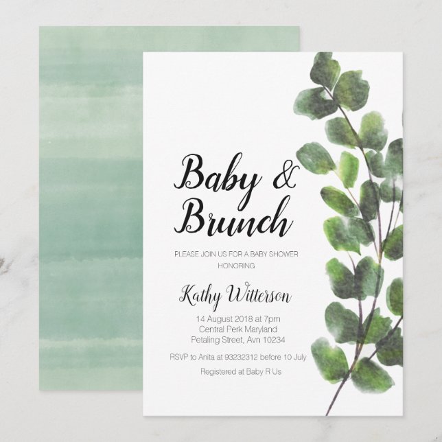 Invitation Baby shower de verdure moderne (Devant / Derrière)