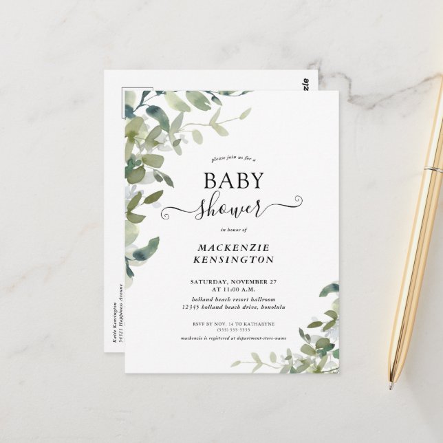 Invitation Baby shower de verdure rustique (Devant/Arrière en situation)
