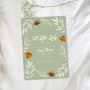 Invitation Baby shower de verdure Sage Green Little Ladybug