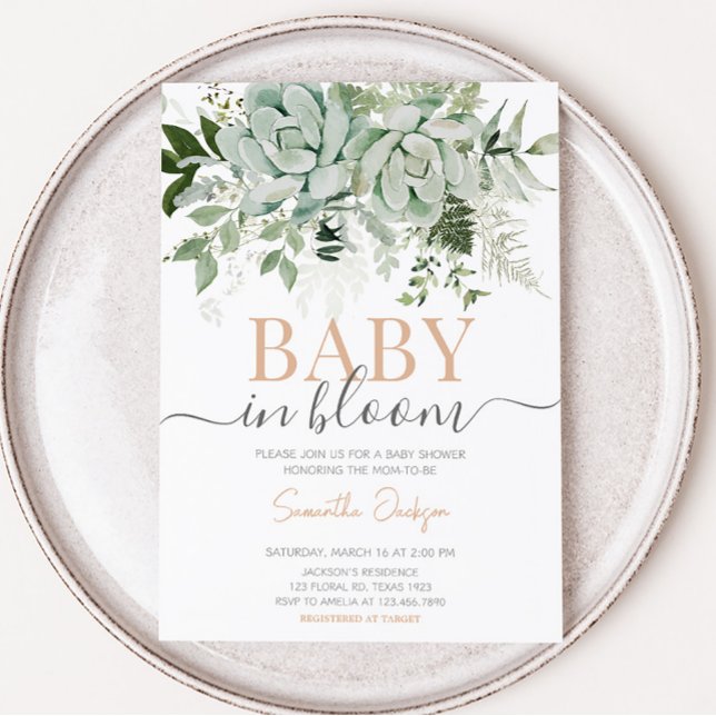Invitation Baby shower de verdure Succulents (Succulent Gender Neutral Baby Shower Invitation)