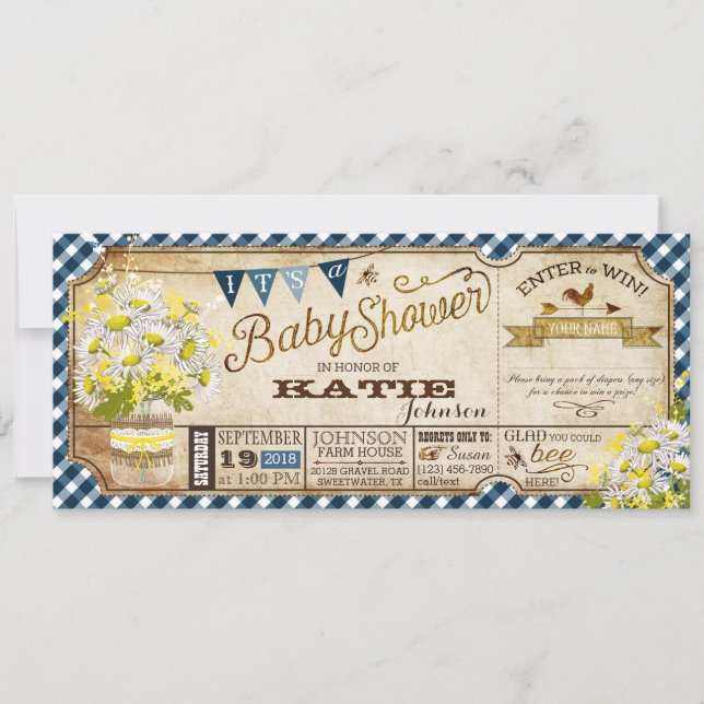Invitation Baby shower de vérification En vichy Daisy Picnic  (Devant)