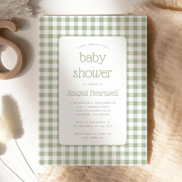 Invitation Baby shower de vérification En vichy Sage Green