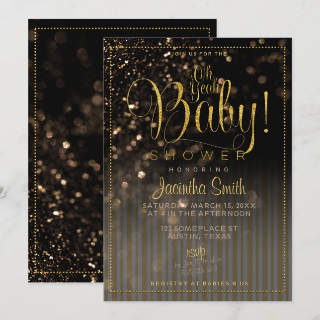 Invitation Baby shower de verre Bokeh Stripes | Oh, mon bébé  (Devant / Derrière)