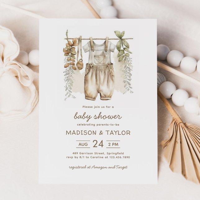 Invitation Baby shower de vêtements de bébé de Boho neutres s (Créateur téléchargé)