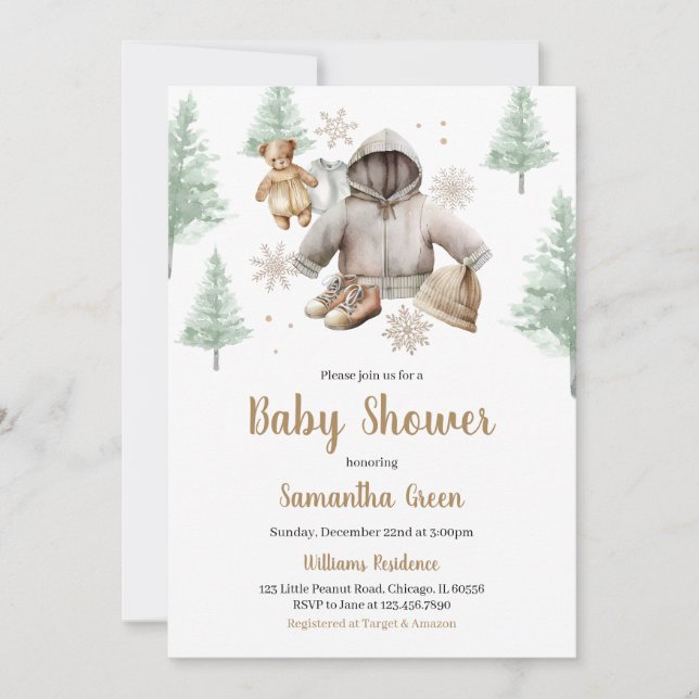Invitation Baby shower de vêtements pour bébé Boho d'hiver (Devant)