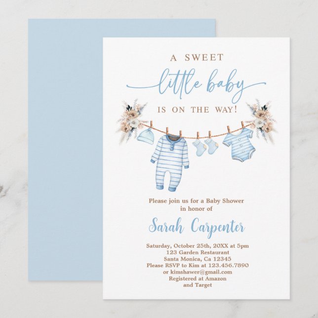 Invitation Baby shower de vêtements pour bébé garçon (Devant / Derrière)