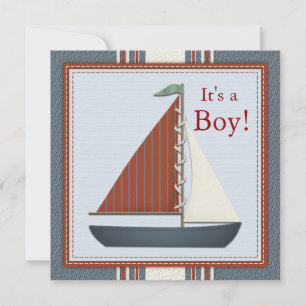 Invitation Baby shower de voilier bleu rouge