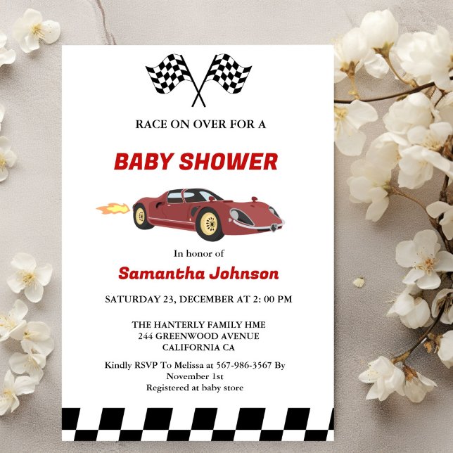 Invitation Baby shower de voiture de course (Créateur téléchargé)