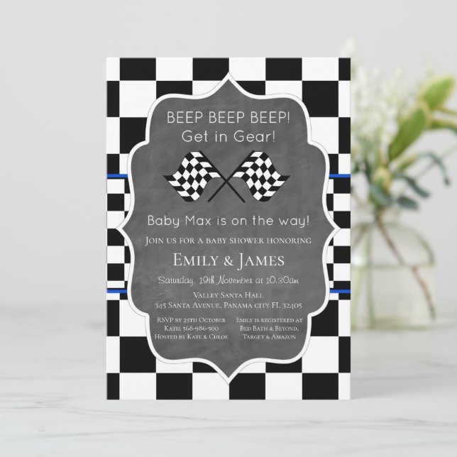 Invitation Baby shower de voiture de course Invitation, Anniv (Debout devant)