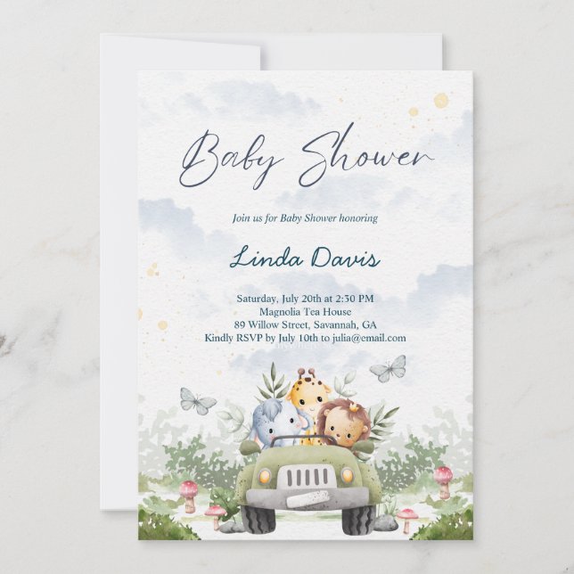 Invitation Baby shower de voiture Jungle Friends (Devant)