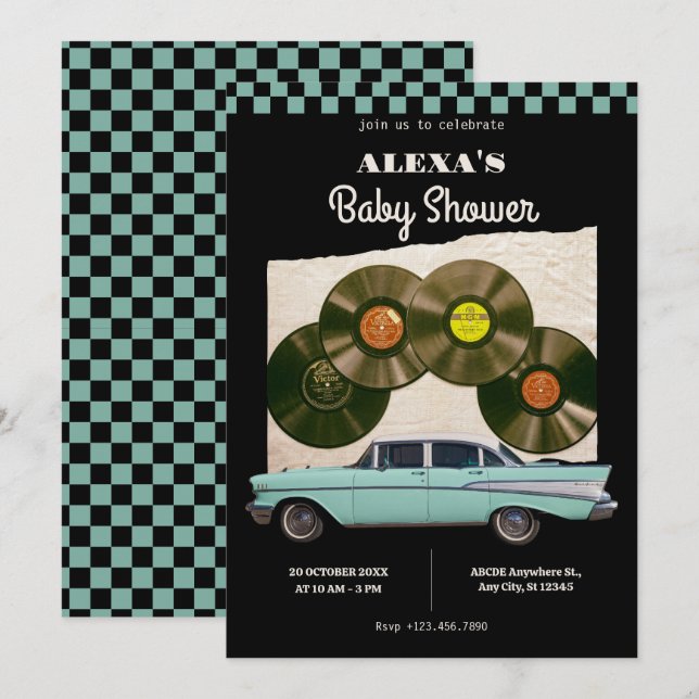 Invitation Baby shower de voiture rétro classique (Devant / Derrière)