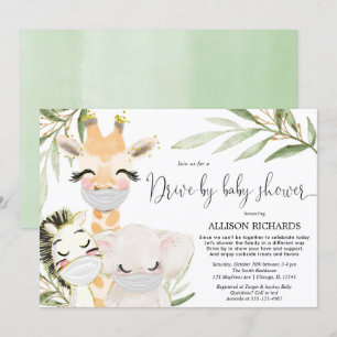 Invitation Baby shower de voiture safari animaux de sexe neut