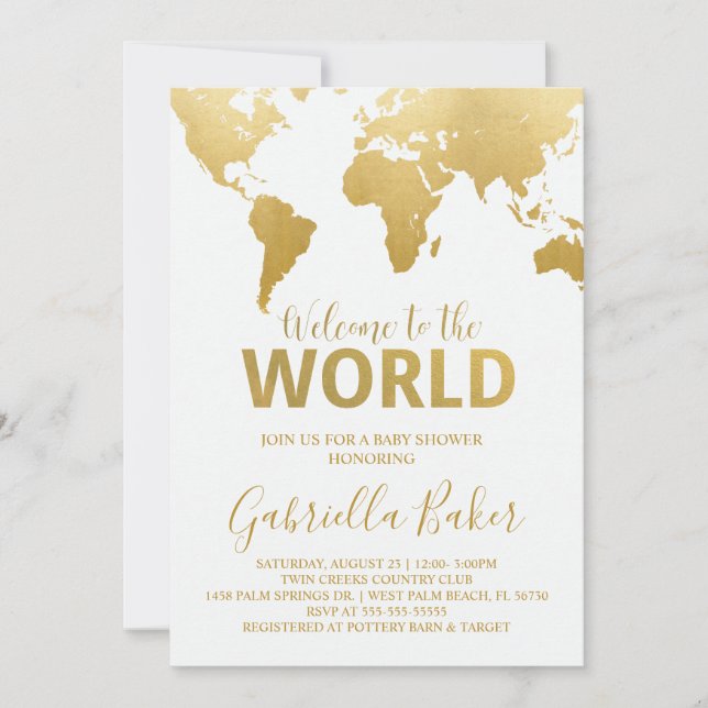 Invitation Baby shower de voyage | Carte Gold (Devant)
